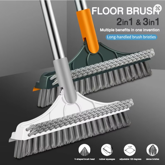 3 in 1 Magic Brush Floor Scrub Brush Broom Brush Long Handle Household Cleaning Brush Stainless Steel Bathroom Cleaning Home Sahibzada Treasures