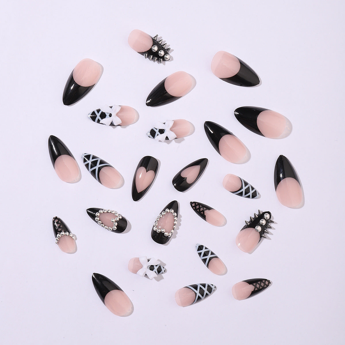 Almond-Shaped Press-On Nails with Heart Beads Sahibzada Treasures