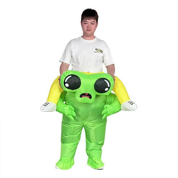 Big-eyed alien carrying a person