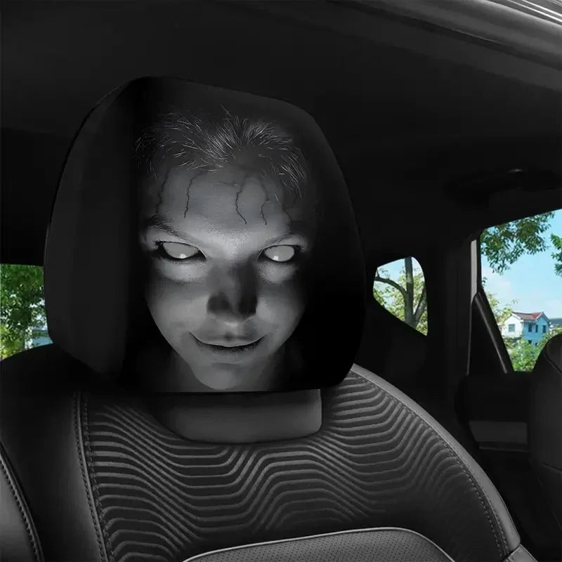 2Pcs Halloween Horror Face Printing Car Headrest Covers Universal Elastic Car Seat Headrest Cover Sahibzada Treasures