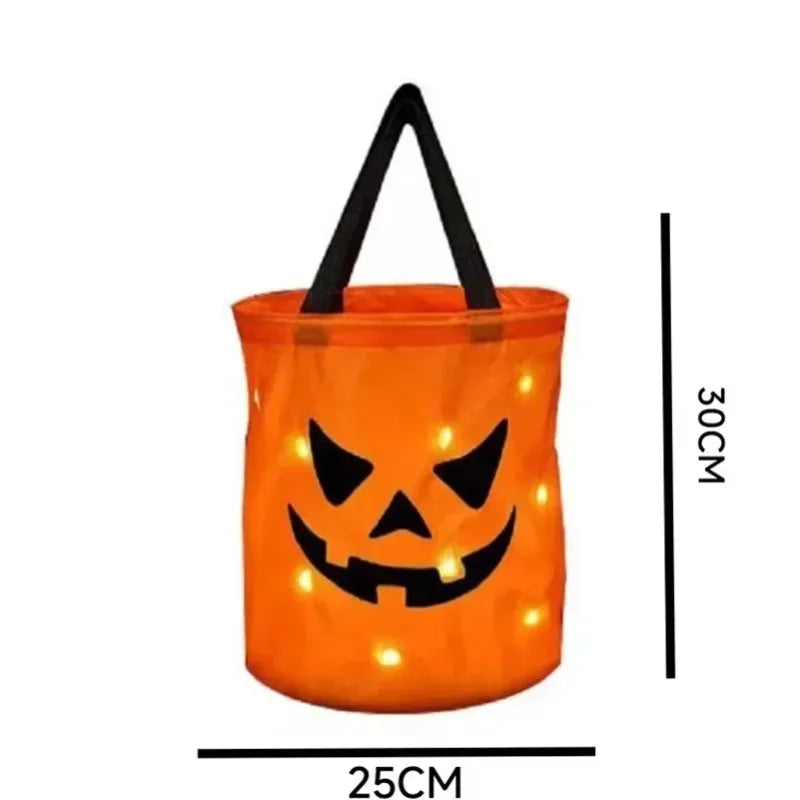 1-20PCS Halloween Pumpkin Tote Bag LED Light Up Handle Reusable Trick or Treat Candy Bag for Kids Party Decor Gift Present Sahibzada Treasures