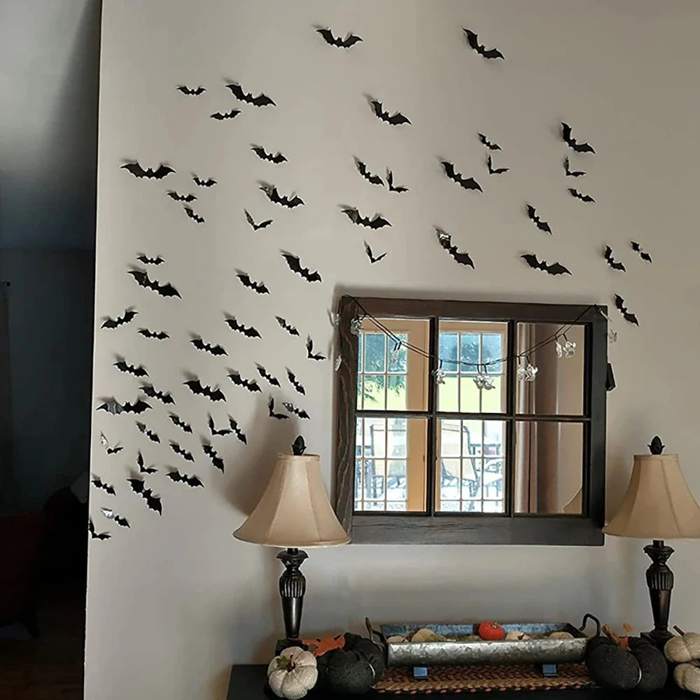 Halloween Bats Decorations,3D Pvc Bat on The Wall,Black Bats Wall Stickers,Halloween Scary Props Sahibzada Treasures