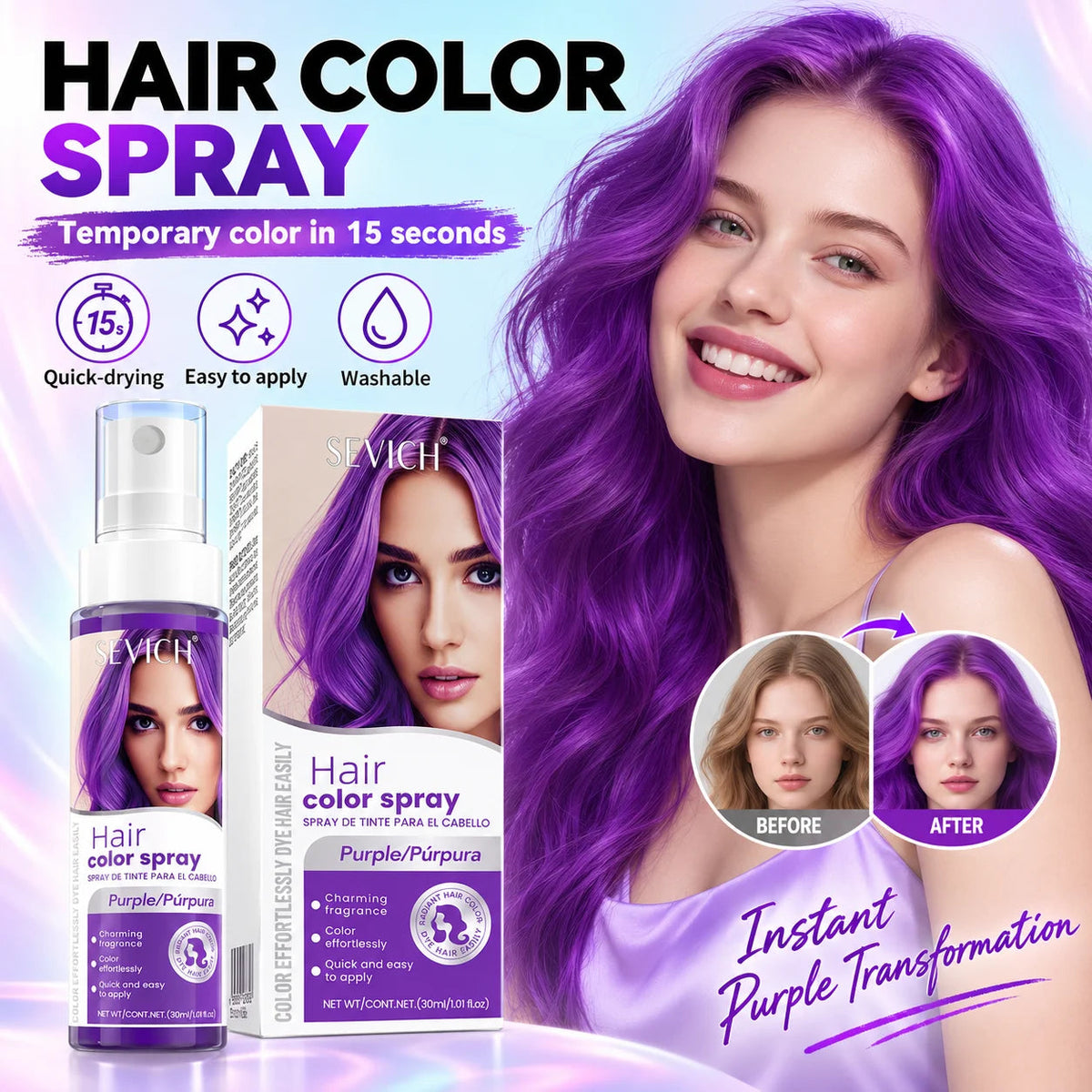 Halloween Hair Color Spray Temporary Washable Hair Dye Spray 8 Colors DIY Party Cosplay Festival One-Time Hair Styling Color Sahibzada Treasures