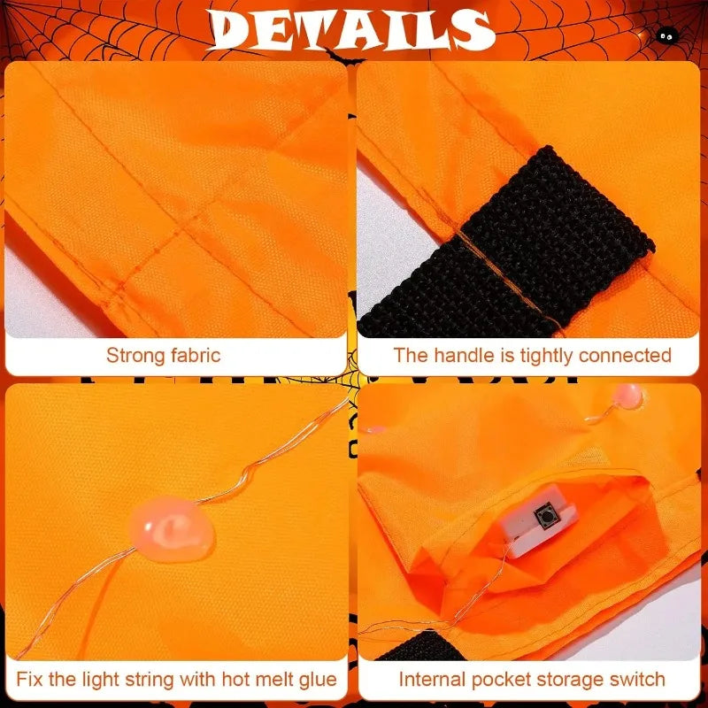 1-20PCS Halloween Pumpkin Tote Bag LED Light Up Handle Reusable Trick or Treat Candy Bag for Kids Party Decor Gift Present Sahibzada Treasures