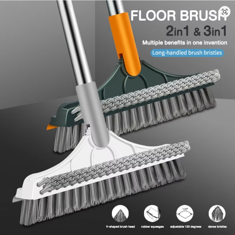 3 in 1 Magic Brush Floor Scrub Brush Broom Brush Long Handle Household Cleaning Brush Stainless Steel Bathroom Cleaning Home Sahibzada Treasures