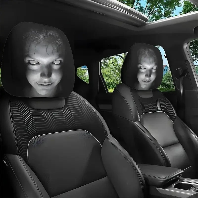 2Pcs Halloween Horror Face Printing Car Headrest Covers Universal Elastic Car Seat Headrest Cover Sahibzada Treasures