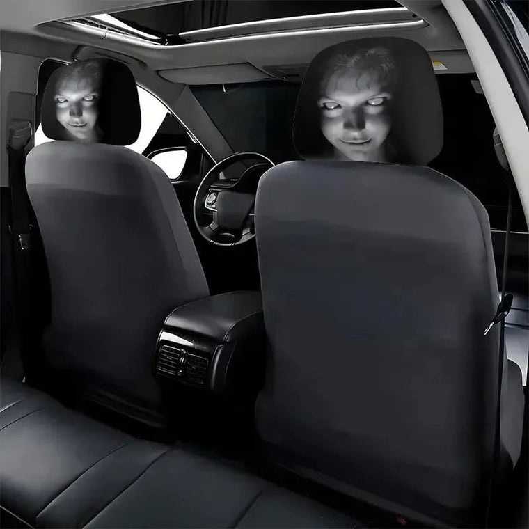 2Pcs Halloween Horror Face Printing Car Headrest Covers Universal Elastic Car Seat Headrest Cover Sahibzada Treasures