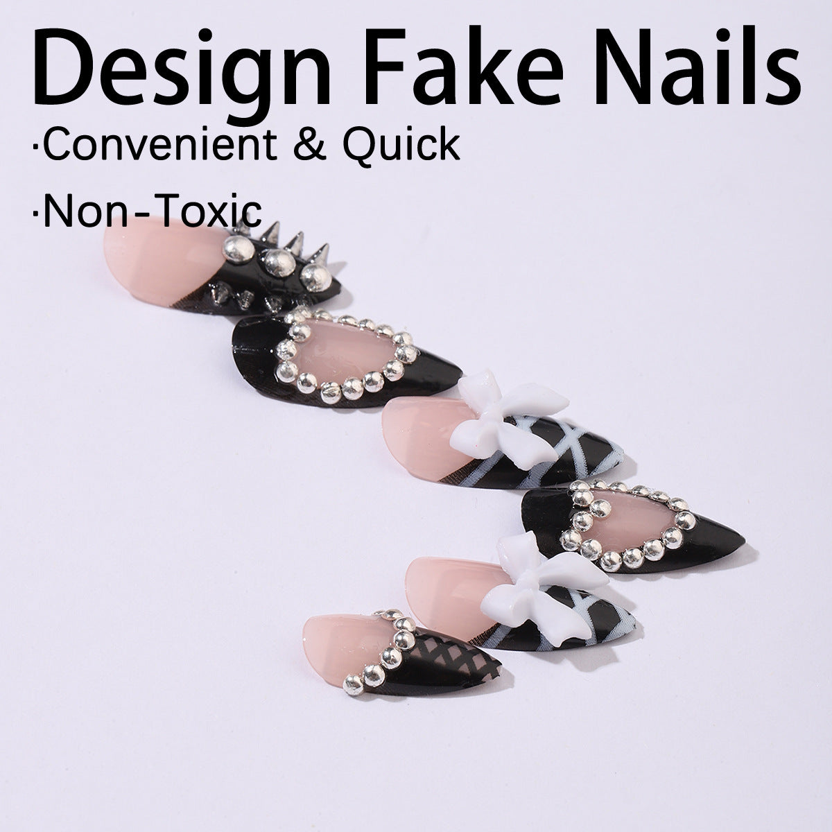 Almond-Shaped Press-On Nails with Heart Beads Sahibzada Treasures